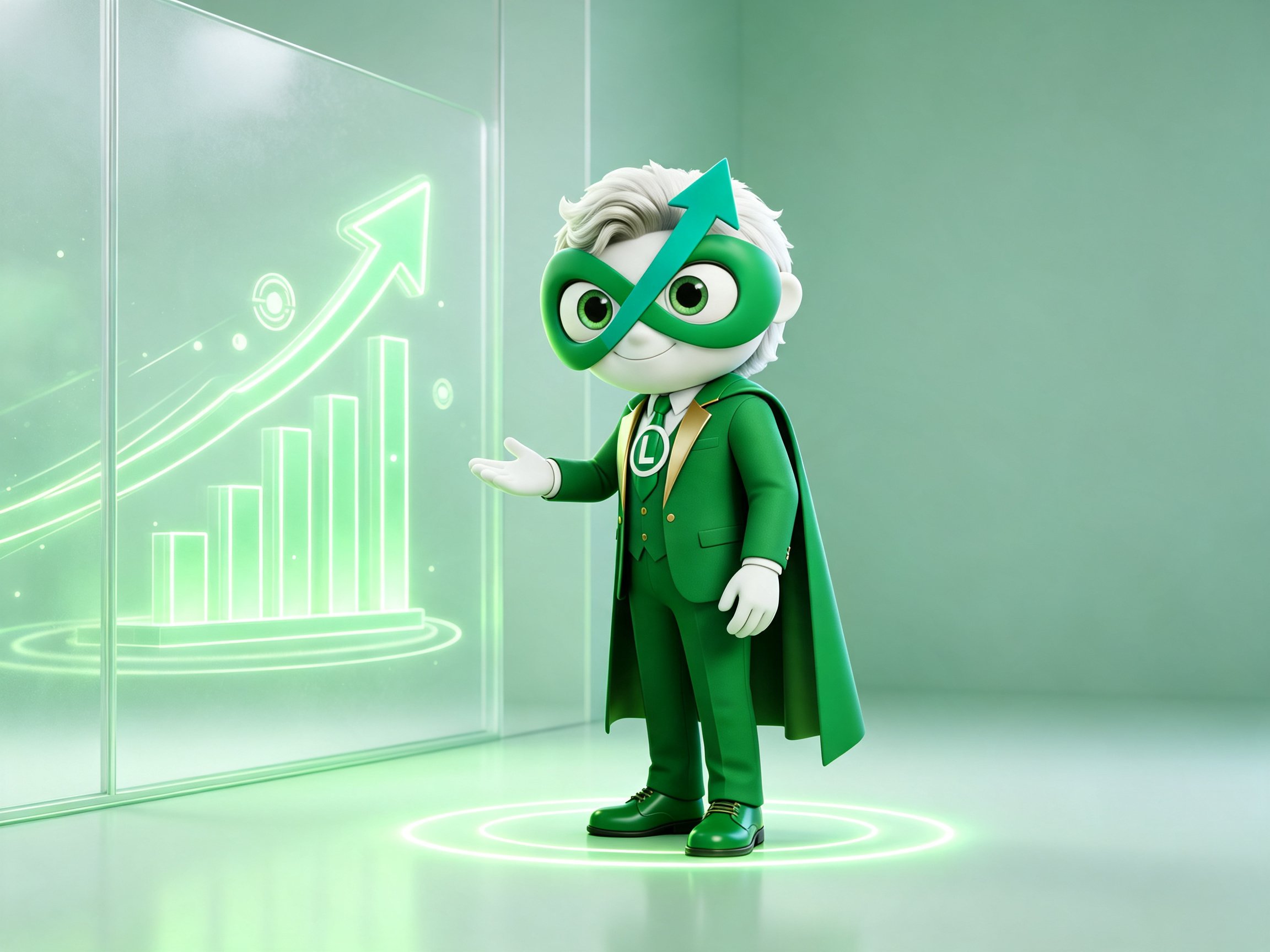 Limitlio maskotu, finansal büyüme grafiğinin önünde