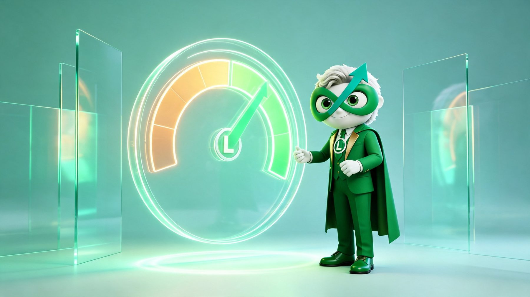 Limitlio maskotu, büyük bir finansal sağlık skoru göstergesinin önünde