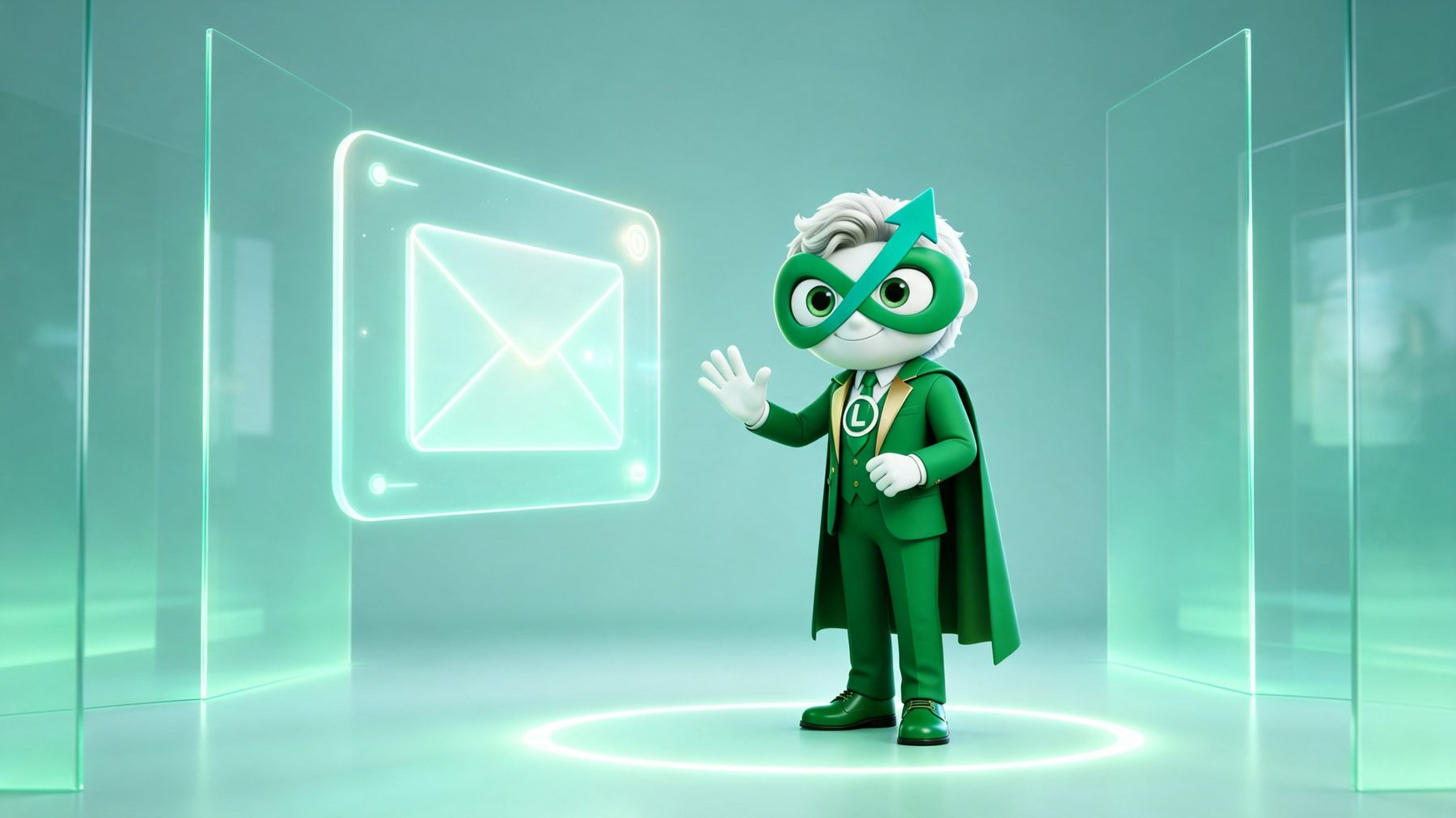 Limitlio maskotu, bir iletişim/mesaj paneline doğru el sallıyor